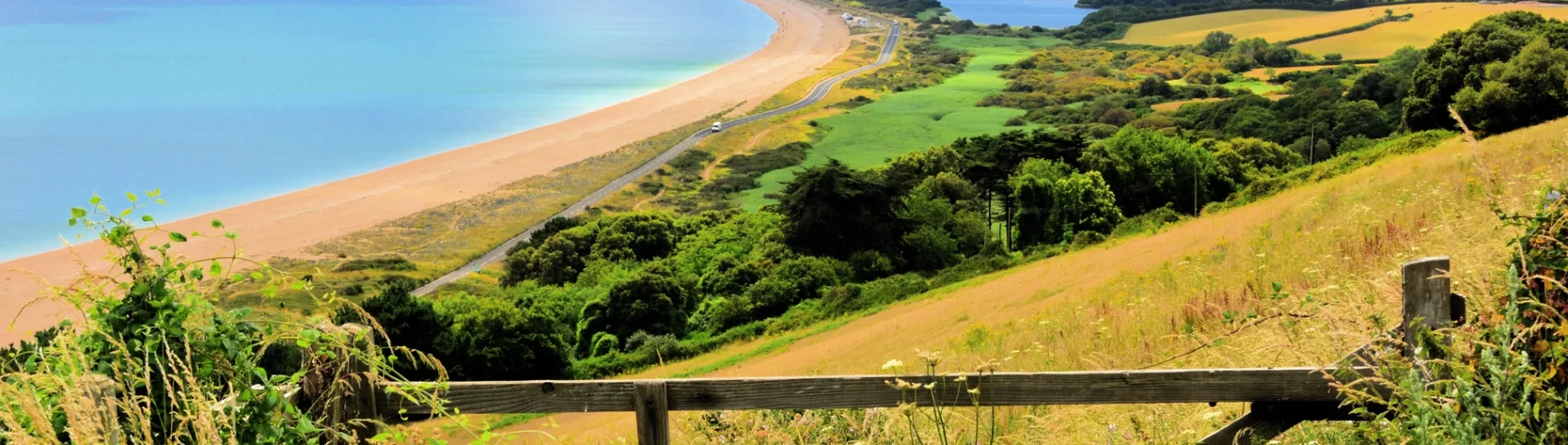 Devon coast at Slapton Sands, with The Ley at Torcross