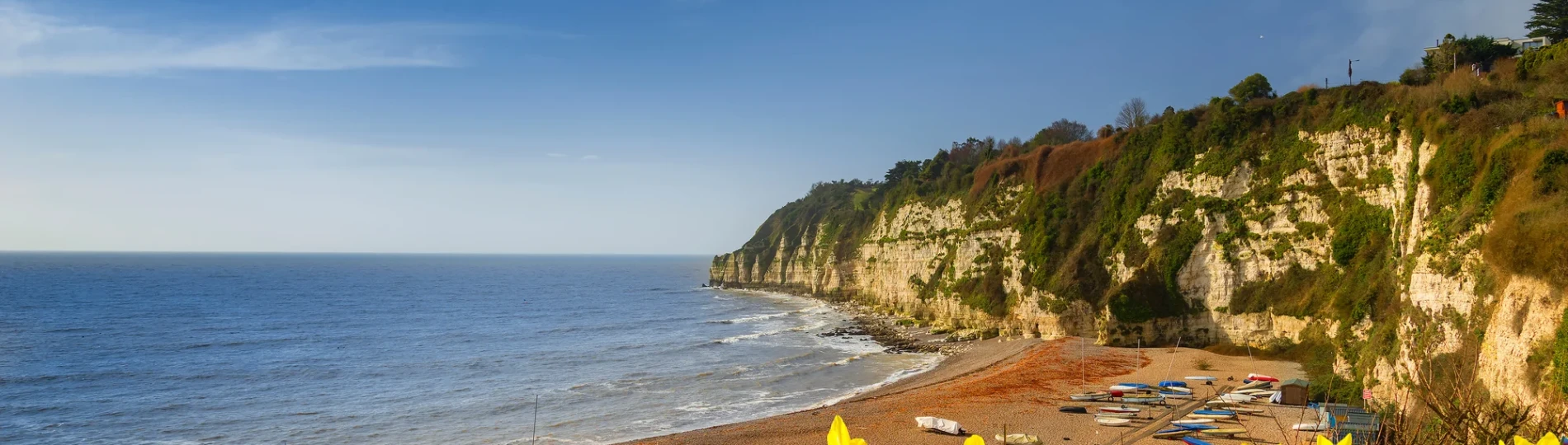Early morning sunlight – the beach at Beer in Devon